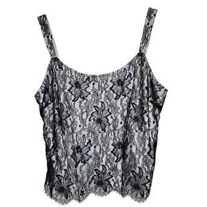 ⭐Lafayette 148 10 Black Cream Silk Top Lace Overlay Crop Whimsigoth Fairy Grunge